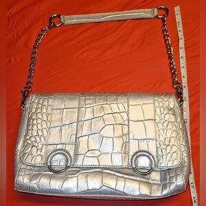 Michael Rome Italian Designs Silver Croc-Embossed Dual Decorative Metal Rings